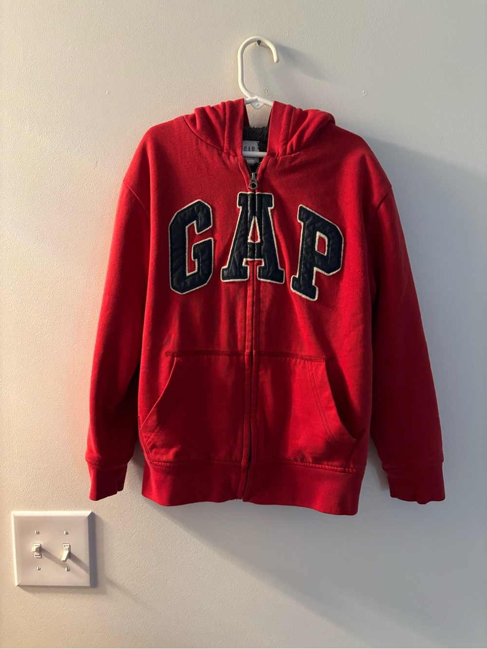 GAP Boys Red Full-Zip Hoodie with Navy Logo
